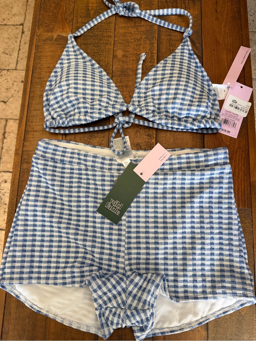 Blue Gingham Two-Piece Swim Set -top size XS, short size S